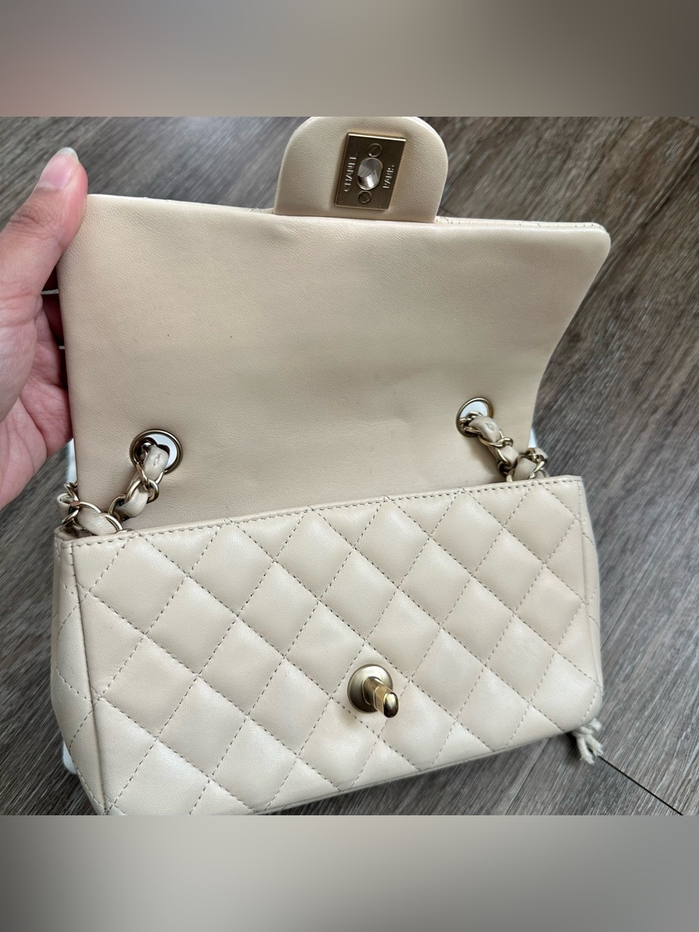 Chanel Rectangular Classic Mini Flap Bag Beige Lambskin Leather Gold Hardware - Picture 7 of 12